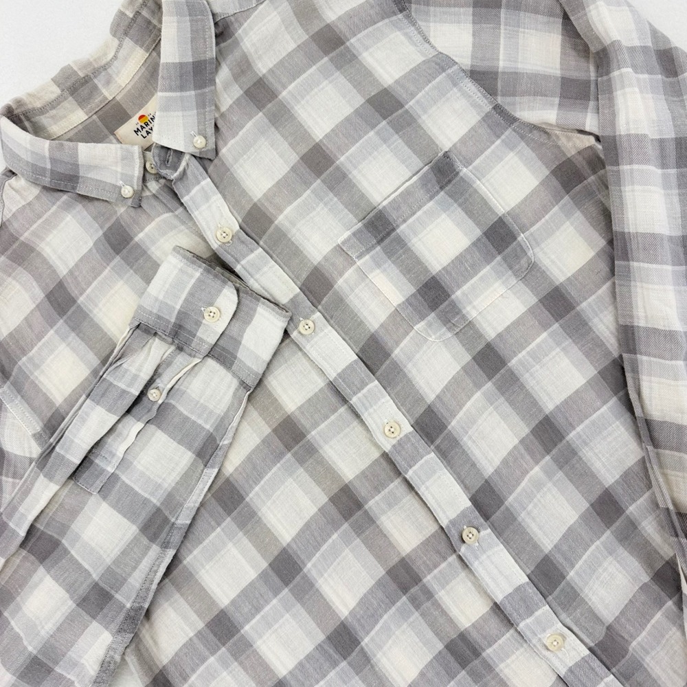 Marine Layer Lightweight Flannel Plaid Button Down Mens Large Gray Cotton